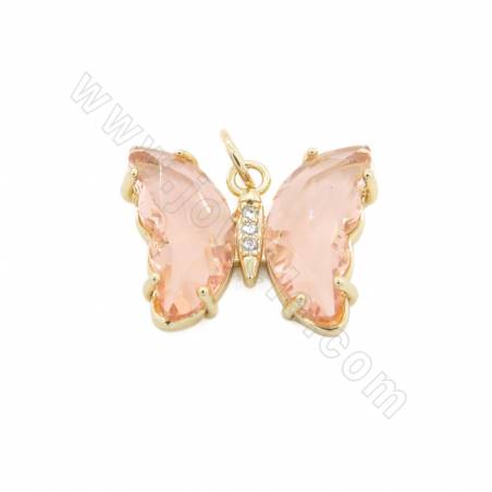 Glass Pendant With Gold-Plated Brass Findings Butterfly Size  15×19mm Hole 5mm 10 Pieces/Pack