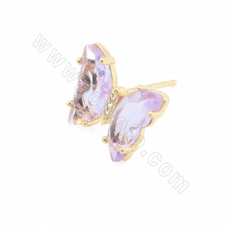 Glass Stud Earrings With Gold-Plated Brass Findings Butterfly Size 12×15mm Pin 0.8mm 4 Pairs /Pack