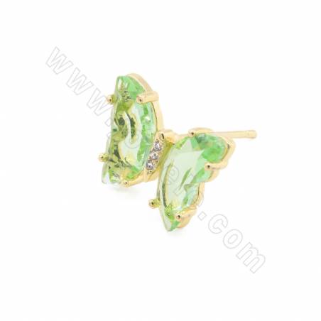 Boucles d'oreilles en verre avec boucle en laiton plaqué or Taille papillon 12×15mm Pin 0.8mm 4 paires /Pack