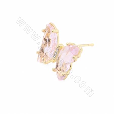 Boucles d'oreilles en verre avec boucle en laiton plaqué or Taille papillon 12×15mm Pin 0.8mm 4 paires /Pack