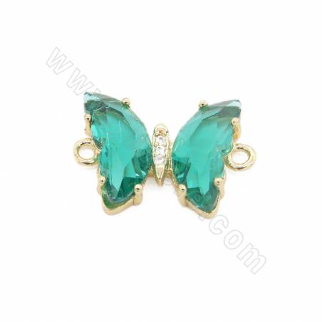 Glass Butterfly Connector Charms With Gold-Plated Brass Setting Size 12×15mm Hole 3mm 10pcs/Pack