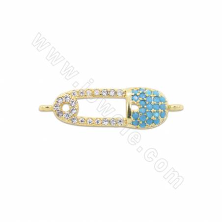 Brass Micro Pave Cubic Zirconia Connector Charms Pin Size 23x7mm Hole1mm Gold/Platinum/Rose Gold/Gun Black Plated 6pcs/Pack