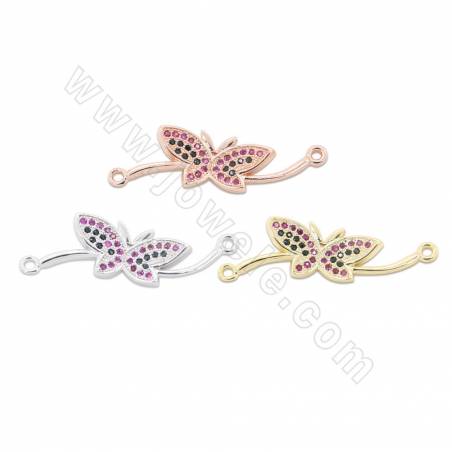Connecteurs de Papillon en laiton avec zircon couleur doré or rose ou platine  Taille 33x9mm trou 1mm 6pcs/paquet