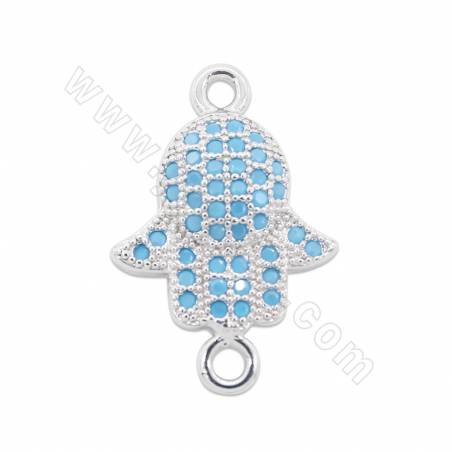 Brass Micro Pave CZ Connector Charms Hamsa Hand Size12x18mm Hole 1mm Gold/ Platinum/Rose Gold/Gun Black Plated 6pcs/Pack