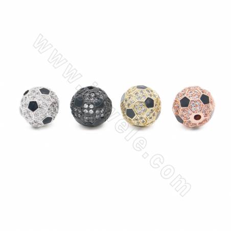 Ottone Micro Pave Cubic Zirconia Perline Calcio Diametro 9mm Foro1.2mm Placcato oro/platino/oro rosa/nero 4pz/confezione