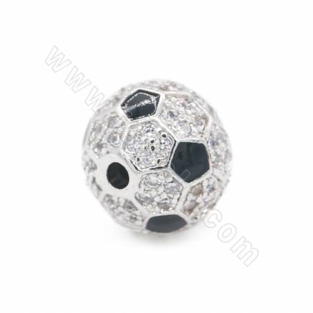 Brass Micro Pave Cubic Zirconia Beads Football Diameter 9mm Hole1.2mm Gold/Platinum/Rose Gold/Gun Black Plated 4pcs/Pack