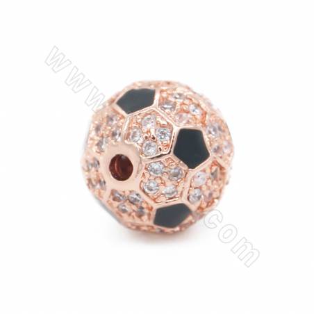 銅製品 珠子（鑲鋯石） 足球 直徑9mm 孔徑1.2mm  4個/包（鍍金色 白金 玫瑰金 槍黑色）