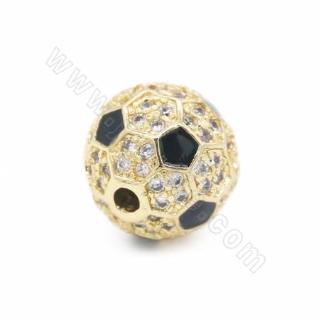 Brass Micro Pave Cubic Zirconia Beads Football Diameter 9mm Hole1.2mm Gold/Platinum/Rose Gold/Gun Black Plated 4pcs/Pack