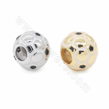 Perles ronde de football en laiton avec zircon couleur doré ou platineTaille 10mm trou 4mm 6pcs/paquet