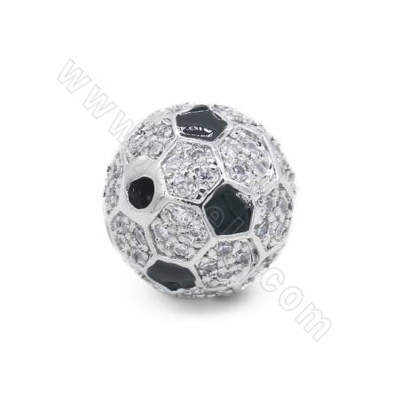 Brass Micro Pave Cubic Zirconia Beads Football Diameter12mm Hole 1.2mm Gold/Platinum Plated 4pcs/Pack
