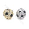 Perles ronde de football en laiton avec zircon couleur doré ou platine  Taille 12mm trou 1.2mm 4pcs/paquet