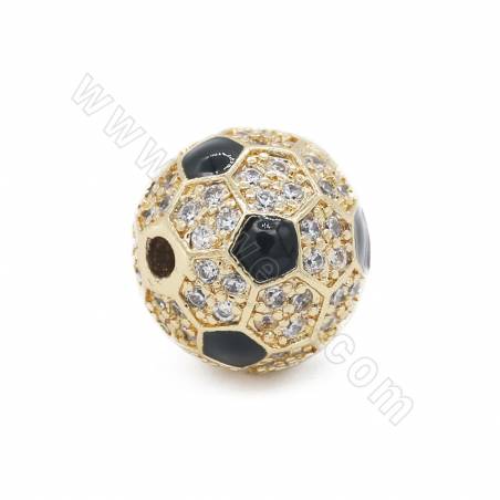 Messing Micro Pave Zirkonia Perlen Fußball Durchmesser 12mm Loch 1,2mm Gold / Platiniert 4 Stück / Pack