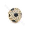 Brass Micro Pave Cubic Zirconia Beads Football Diameter12mm Hole 1.2mm Gold/Platinum Plated 4pcs/Pack