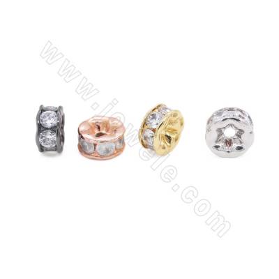 Perles séparateurs en laiton avec zircon couleur doré or rose noire ou platine  Taille 8x4mm trou 1.5mm 10pcs/paquet