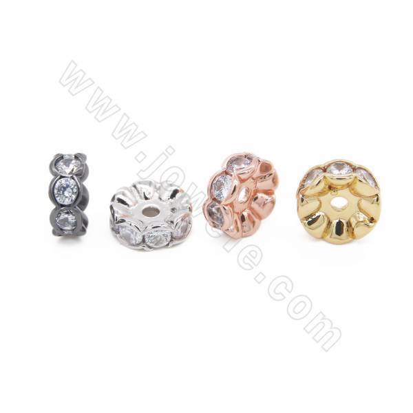 Perles séparateurs en laiton avec zircon couleur doré or rose noire ou platine  Taille 9x4mm trou 1.5mm 10pcs/paquet