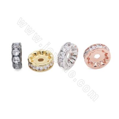 Perles séparateurs en laiton avec zircon couleur doré or rose noire ou platine  Taille 12x4mm trou 2.5mm 6pcs/paquet
