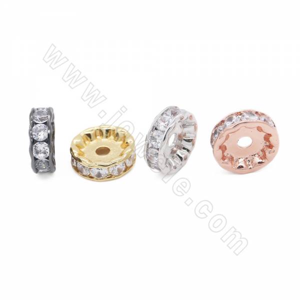 Perles séparateurs en laiton avec zircon couleur doré or rose noire ou platine  Taille 12x4mm trou 2.5mm 6pcs/paquet