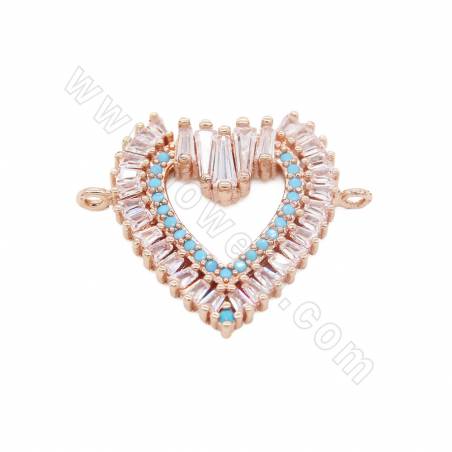 Brass Micro Pave Cubic Zirconia Connector Charms Heart Size 24x20mm Hole 1mm Gold/Platinum/Rose Gold/Gun Black Plated 2pcs/Pack