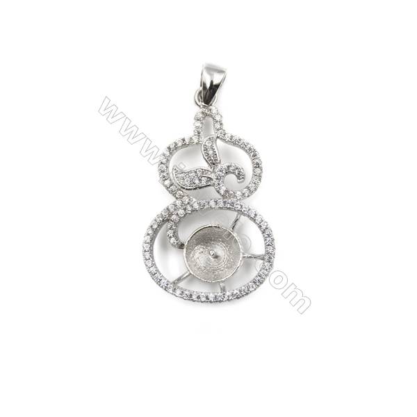 925 sterling silver platinum plated micro pave CZ pendant, 19x33mm, x 5pcs, tray 8mm, needle 0.7mm