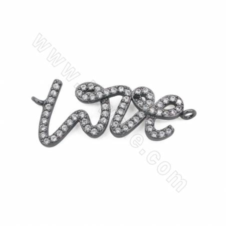 Connecteur en laiton avec micro-perles en zircon cubique "LOVE" Taille 10x27mm Trou 1mm Plaqué or/platine/or rose/noir canon 6pc