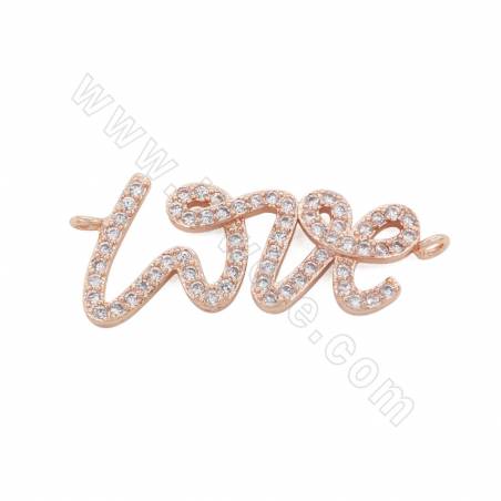 Brass Micro Pave CZ Connector Charms "LOVE" Size 10x27mm Hole 1mm Gold/Platinum/Rose Gold/Gun Black Plated  6pcs/Pack