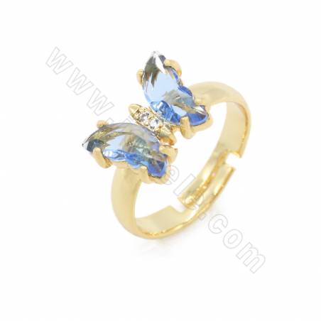 Anelli di vetro da dito per bambini regolabili con finiture in ottone placcato oro Dimensioni farfalla 12×16 mm Diametro anello