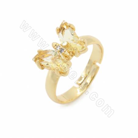 Glass Finger Rings For Kids Adjustable With  Gold-Plated Brass Findings Butterfly Size  12×16mm Ring Diameter 16-19mm 10pcs/Pack