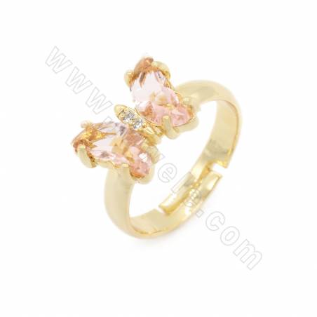 Glass Finger Rings For Kids Adjustable With  Gold-Plated Brass Findings Butterfly Size  12×16mm Ring Diameter 16-19mm 10pcs/Pack