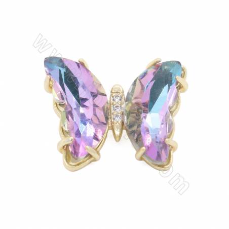 Multi-use Glass Charms  Butterfly  With Gold-Plated Brass Findings Size 16×19mm Hole 3mm ×10pcs