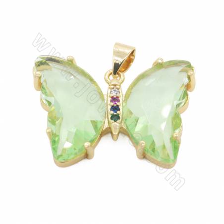 Glass Pendant With Gold-Plated Brass Findings Butterfly Size 20×26mm Hole 3×6mm 6pcs/Pack