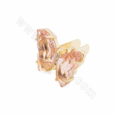Glas Prise Kaution Charms für Kleidung Schuhe mit vergoldeten Messing Befunde Schmetterling Größe 12 × 16mm 10Stk / Pack
