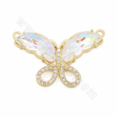 Glasverbinder mit vergoldeten Messingfunden Schmetterlingsgröße 24 × 31 mm Loch 3 mm 5 Stück / Packung