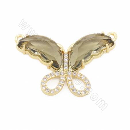 Connettore di vetro con risultati in ottone placcato oro Dimensioni farfalla 24×31 mm Foro 3 mm 5 pezzi/confezione