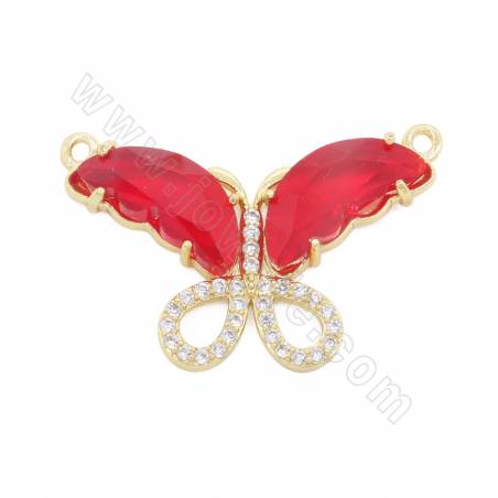 Glasverbinder mit vergoldeten Messingfunden Schmetterlingsgröße 24 × 31 mm Loch 3 mm 5 Stück / Packung