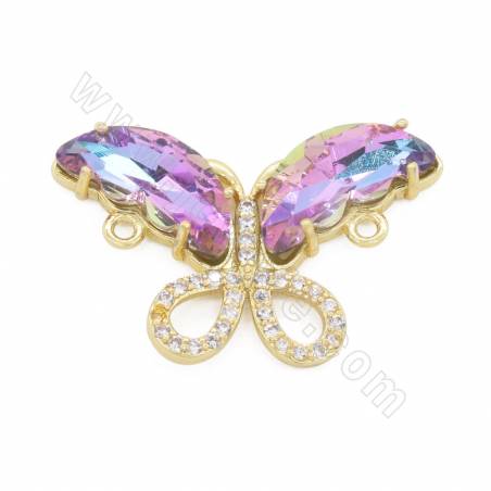 Glass Butterfly Connector Charms With Gold-Plated Brass Setting  Size 19×30mm Hole 3mm 5pcs/Pack