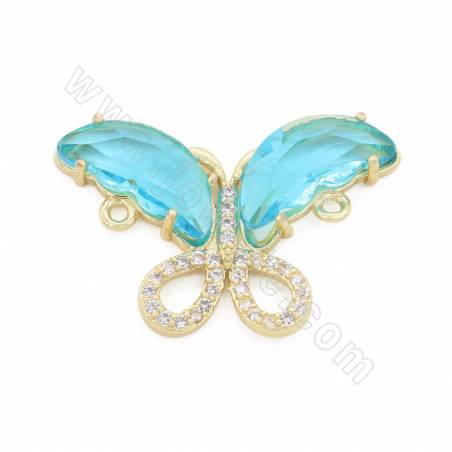Glass Butterfly Connector Charms With Gold-Plated Brass Setting  Size 19×30mm Hole 3mm 5pcs/Pack