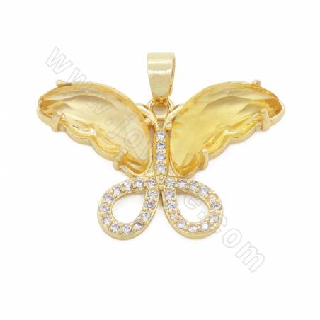 Glasanhänger mit vergoldeten Messingfunden Schmetterlingsgröße 19 × 30 mm Loch 4 × 6 mm 5 Stück / Pack