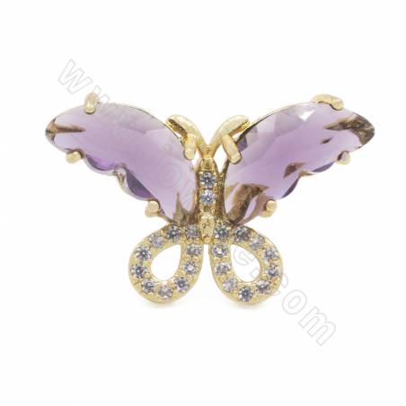 Glass Stud Earrings With Gold-Plated Brass Findings Butterfly Size 15×23mm Pin 0.8mm 4Pairs/Pack