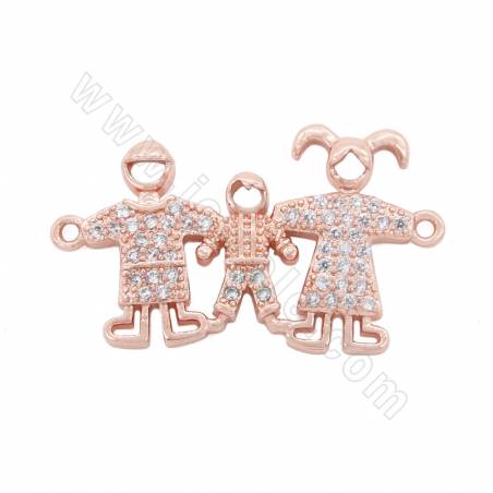 Brass Micro Pave CZ Connector Charms Family Size 26x15mm Hole 1mm Gold/Platinum/Rose Gold/Gun Black Plated 8pcs/Pack