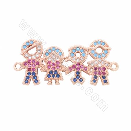 Brass Micro Pave CZ Connector Charms Family Size 32x14mm Hole 1mm Gold/Platinum/Rose Gold/Gun Black Plated 4pcs/Pack