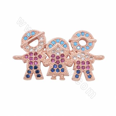 Brass Micro Pave CZ Connector Charms  Family Size 25x14mm Hole 1mm Gold/Platinum/Rose Gold/Gun Black Plated 4pcs/Pack