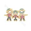 Brass Micro Pave CZ Connector Charms  Family Size 25x14mm Hole 1mm Gold/Platinum/Rose Gold/Gun Black Plated 4pcs/Pack