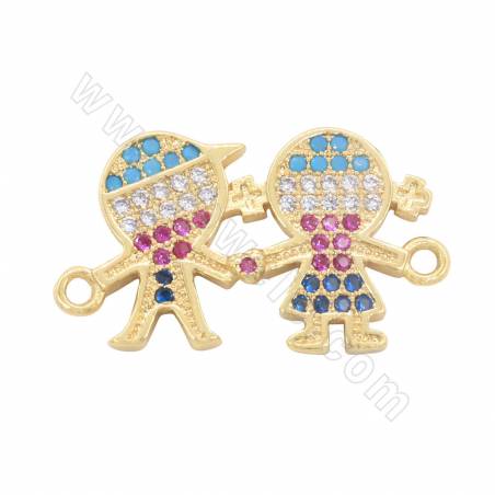 Brass Micro Pave Cubic Zirconia Connector Charms Lovers Size 25x13mm Hole 1mm Gold/Platinum/Rose Gold/Gun Black Plated 6pcs/Pack