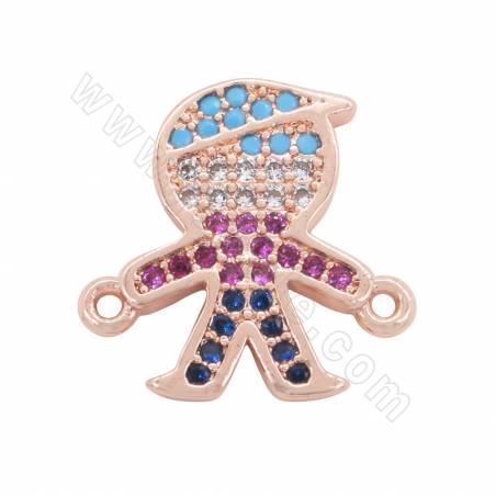 Brass Micro Pave Cubic Zirconia Connector Charms Boys Size 15x15mm Hole 1mm Gold/Platinum/Rose Gold/Gun Black Plated 8pcs/Pack