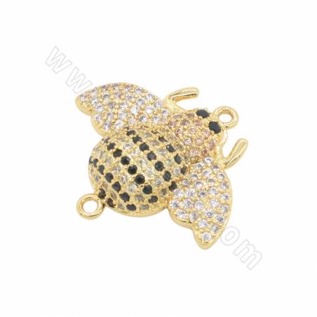 Laiton Micro Pave Cubic Zirconia Connector Bees Taille 21x19mm Trou 1mm Plaqué Or 2pcs/Pack
