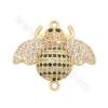 Brass Micro Pave Cubic Zirconia Connector Charms Bees Size 21x19mm Hole 1mm Gold-Plated 2pcs/Pack