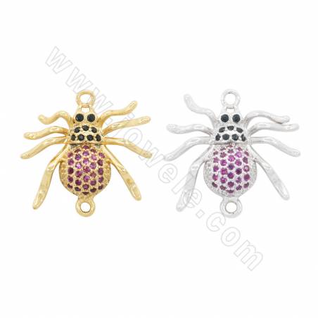 Laiton Micro Pave Cubic Zirconia Connector Spider Size 19x19mm Hole 1mm Gold/Platinum Plated 6pcs/Pack