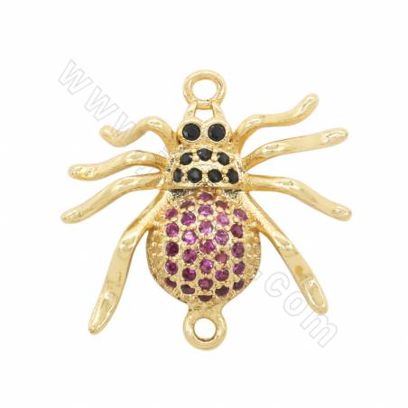 Brass Micro Pave Cubic Zirconia Connector Charms Spider Size 19x19mm Hole 1mm Gold/Platinum Plated 6pcs/Pack