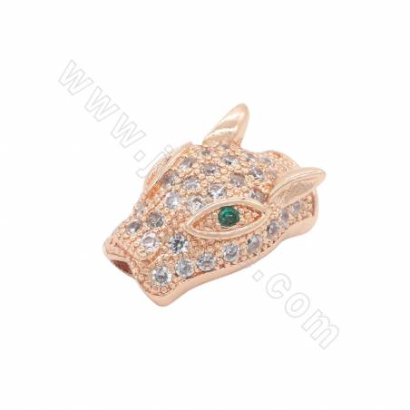 Brass Micro Pave Cubic Zirconia Findings Beads Leopard Head Size 10x14mm Hole 1mm 8pcs/Pack