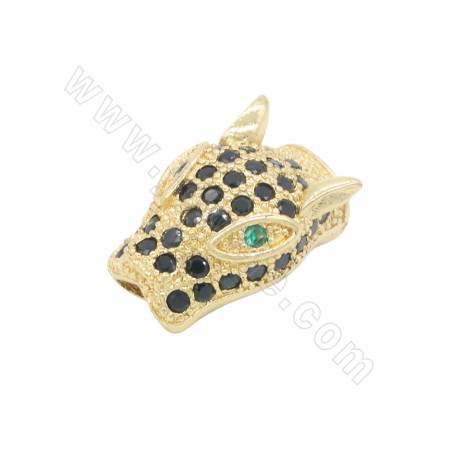 Ottone Micro Pave Cubic Zirconia Perline Findings Testa di Leopardo Dimensioni 10x14mm Foro 1mm Oro / oro rosa / platino / nero